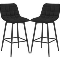 HOMCOM Set 2 Barhocker im skandinavischen Stil mit Rückenlehne und Fußstütze, Barhocker mit Rückenlehne aus Samteffektstoff und Metall, 45x47x84 cm, Schwarz Aos – Ansicht 1