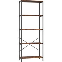 HOMCOM Bücherregal, Standregal mit 5 Ebenen, Industrielles Büroregal mit Metallrahmen, offenes Aufbewahrungsregal für Wohnzimmer, Büro, Arbeitszimmer, 79x35x161 – Ansicht 1