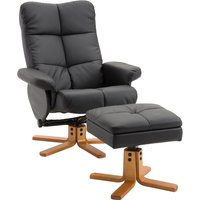 HOMCOM Relaxsessel mit Hocker Fernsehsessel mit Liegefunktion, 360° drehbar, PU, Holzgestell, Schwarz, 80x86x99cm Aosom – Ansicht 1