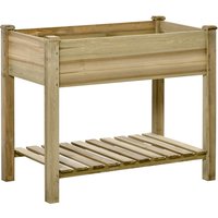 Outsunny Hochbeet mit Ablage, erhöhtes Kräuterbeet mit Ablauflöchern, Pflanzkasten aus Holz, wetterbeständig Gemüsebeet, Gartenbeet, Pflanzbeet für Garten, Balk – Ansicht 1