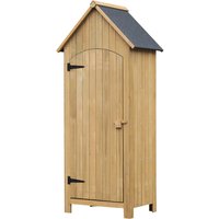 Outsunny Geräteschuppen Gartenschrank Holz mit Giebeldach 77,5 x 54,2 x 179,5 cm, Bitumenpappe Gelb, ideal für Garten & Werkzeugaufbewahrung Aosom.de – Ansicht 1