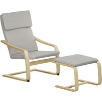 HOMCOM 2er-Set Loungesessel mit Hocker und Armlehne, Kopfstütze, Leinenbezug, Fußpolster aus Polyester, Eukalyptus, hellgrau 66,5 x 80 x 99 cm Aosom.de – Ansicht 1