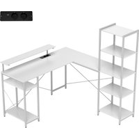 HOMCOM Schreibtisch Gaming Tisch L Form mit Regal, Computertisch mit Monitorständer, Steckdose, USB-Ladeanschluss Eckschreibtisch für Heimbüro, Schlafzimmer, 13 – Ansicht 1