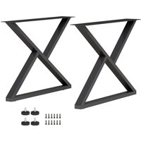 HOMCOM Set 2 Tischbeine aus Stahl, X-förmige Möbelfüße, mit 12 Löchern, 12 Schrauben und 4 verstellbaren Füßen, Industrie-Stil, für Bänke, Couchtische, 60x10x43 – Ansicht 1