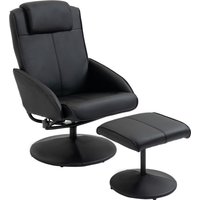 HOMCOM Relaxsessel mit Hocker, 360°drehbarer Fernsehsessel mit Liegefunktion, TV Sessel, Lesesessel für Wohnzimmer, Schlafzimmer, Kunstleder, Schwarz Aosom – Ansicht 1