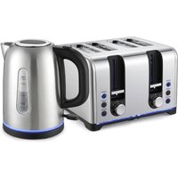 HOMCOM Wasserkocher und Toaster Set 1,7L 2200W Beleuchteter Schnellkoch-Wasserkocher Edelstahl mit Automatische Abschaltung Kalkfilter, 4-Scheiben Toaster mit 7