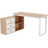 Schreibtisch, Lernschreibtisch mit Ablagen, Minimalistischer, 3 Schubladen 2 offene Ablagefächern, Naturfarbe, 147x100x753 cm Aosom.de