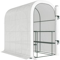 Outsunny Gewächshaus mit Regalen, 123 x 187 x 189 cm, kleines Gewächshaus mit aufrollbarer Tür, PE-Abdeckung hohe Dichte 140 g/m², 10 cm verlängert, weiß Aosom – Ansicht 1