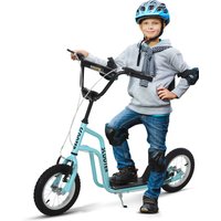 HOMCOM Scooter Tretroller Kinderroller Cityroller mit 12 Zoll Luftreifen, Kickboard für Kinder ab 5 Jahren, Blau, verstellbar 120x58x75-80cm Aosom.de – Ansicht 1