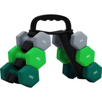 SPORTNOW 6er-Set Kurzhantel 2 x 3 kg, 2 x 4 kg, 2 x 5 kg, Hantel-Set mit Ständer, Hexagon Hanteln Set, für Krafttraining, Fitness Zuhause Gym, Grau+Grün+Türkis  – Ansicht 1