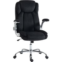 HOMCOM Ergonomischer Schreibtischstuhl, Bürostuhl mit hoher Rückenlehne, klappbare Armlehnen, Sitz mit Federn, höhenverstellbar, Wippfunktion, Samtbezug, Schwar – Ansicht 1