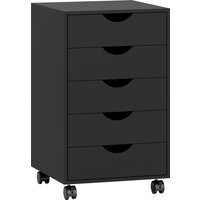 HOMCOM Rollcontainer Büroschrank mit 5 Schubladen Bürocontainer Aktenschrank mit Rollen Rollschrank mit Bremsen Druckschrank 40 x 40 x 67 cm Schwarz Aosom – Ansicht 1