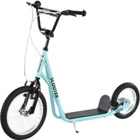 HOMCOM Trottinette Scooter Große Gummireifen Ø 40 und 30 cm Höhenverstellbarer Lenker Vorder- und Hinterradbremse Ständer Stahl Himmelblau Schwarz Aosom – Ansicht 1