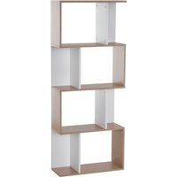 HOMCOM Bücherregal S-förmiges Standregal Lagerregal 4-stufige Vitrine mit Hardware-Schnalle moderner Raumteiler Spanplatte Naturholz+Weiß Aosom – Ansicht 1