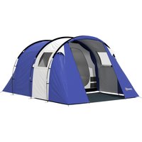 Outsunny Campingzelt für 4 Personen, Familien-Tunnelzelt mit 2 Schlafräumen, 3000 mm wasserdicht, einfacher Aufbau, mit 3 Fenstern und Vordach, Bodenplane, Trag – Ansicht 1