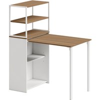 HOMCOM Schreibtisch Klappbar Küchentisch mit 4 Regal Computertisch Arbeitstisch Laptoptisch Büroregal Naturholz 105 x 60 x 127 cm Aosom – Ansicht 1