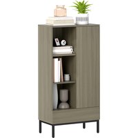 HOMCOM Kommode 1 Tür Moderne Kommode für Wohnzimmer mit Schublade Verstellbarem Regal und 3 offenen Fächern für Esszimmer Flur Schlafzimmer 60x34x121 cm Natur A – Ansicht 1