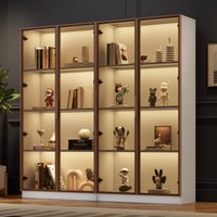 Glasvitrine, Set 2 16-farbige LED Beleuchtung doppeltürig, 160x40x160cm, verstellbare Einlegeböden, Doppelt aufklappbare Türen, Weiß Aosom.de – Ansicht 1