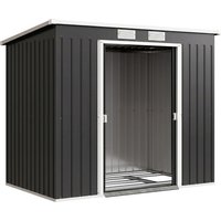 Outsunny Metall Gerätehaus 2,42 m², Geräteschuppen mit Pultdach Abschließbarer Doppelschiebetür Belüftung Bodenrahmen, 213 x 130 x 172 cm, wetterfest Outdoor Ga