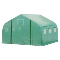 Outsunny Gartengewächshaus-Tunnel Groß 3,5 x 3 x 2 m - 6 Fenster und aufrollbare Reißverschlusstür - Feuerverzinkter Stahl PE Hochdichtefolie Grün Aosom – Ansicht 1