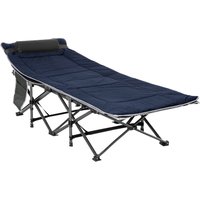 Outsunny Campingbett klappbar Feldbett Klappbett mit Kopfkissen Seitentasche Matratze Gästebett bis 150 kg belastbar Reisen Outdoor Oxford Dunkelblau+Grau 188 x – Ansicht 1