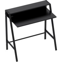 HOMCOM Computertisch stilvoller Schreibtisch mit Ablage und Kabelmanagement, Metall schwarz 84x45x85cm für Home Office und Arbeitszimmer Aosom.de – Ansicht 1