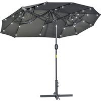 Outsunny Doppelter Neigbarer Sonnenschirm 295x150cm mit Kurbel, LED-Lichtern, Kreuzsockel und Belüftungsöffnungen, 12 Streben aus Stahl und Polyester, für Garte