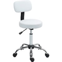 HOMCOM Drehbarer Hocker mit Rollen, Arbeitshocker mit abnehmbarem Rücken, höhenverstellbar, Kunstlederbezug, für Büro, Schlafzimmer, Weiß Aosom – Ansicht 1
