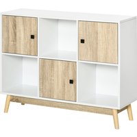 HOMCOM Buffet Aufbewahrungsschrank mit 6 Cubes für Wohnzimmer, Esszimmer, Schlafzimmer 96 B x 30 T x 75 H cm Weiß und Eiche Aosom – Ansicht 1