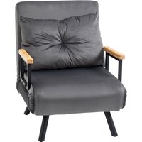 HOMCOM Schlafsessel Einzelsofa mit Bettfunktion, Relaxsessel mit Verstellbarer Rückenlehne, Samtoptik, Dunkelgrau Aosom – Ansicht 1