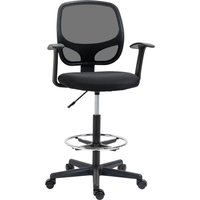 Vinsetto ergonomischer Bürostuhl Schreibtischstuhl, Drehstuhl, Zeichenstuhl, verstellbarer Fußring, bis 120 kg, Schwarz, 60x56x110-132 cm Aosom – Ansicht 1