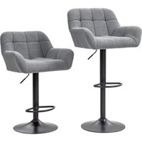 HOMCOM 2er-Set Barhocker Barstuhl Höhenverstellbar Küchenstühle 360° Drehstuhl Bistrohocker mit Fleece-Optik, Lehne und Fußstütze für Bartheke Küche Esszimmer G – Ansicht 1
