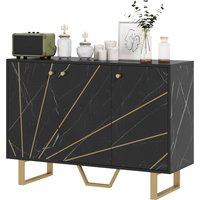 HOMCOM Aufbewahrungsschrank Sideboard für Wohnzimmer mit 2 Schränken 3 Türen und verstellbaren Regalen, Metallbeine - Maße: 107L x 35B x 75H cm, schwarzer Marmo