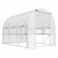 Outsunny Foliengewächshaus 2,95x2x2m Tunnel mit aufrollbaren Fenstern, UV-Schutz & winddicht, Stahlkonstruktion in Weiß Aosom.de – Ansicht 1