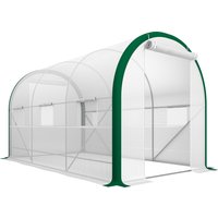 Outsunny Foliengewächshaus 3,58 x 2,1 x 2,1 m Tunnelgewächshaus mit Rolltür für Garten & Balkon, verzinkter Stahl, weiß Aosom.de – Ansicht 1