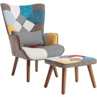 Relaxsessel mit Hocker, komfortables Sitzmöbel mit Fußstütze, Stuhl und Fußhocker Set, buntes Design für Wohnzimmer, Komfort Aosom.de