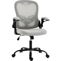 HOMCOM Ergonomischer Bürostuhl mit klappbaren Armlehnen, Mesh-Bürosessel mit höhenverstellbarem Sitz, mittelhoher Rücken, Wippfunktion, 360° drehbar, Hellgrau A – Ansicht 1