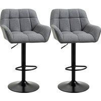 HOMCOM Barhocker küche 2er-Set Höhenverstellbar 360° drehbar mit Lehne und Fußstütze, Leinenoptik, bis 120 kg, 57,5 x 52,5 x 93-114 cm, Grau Aosom – Ansicht 1