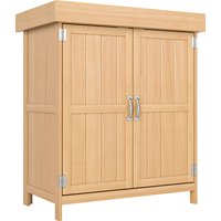 Outsunny Gartenschrank Geräteschrank mit Doppeltür, 2 Fächer, wetterfest, Tannenholz, Natur, 74x43x88cm Aosom – Ansicht 1