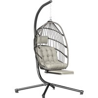 Outsunny Hängesessel mit Gestell, klappbarer Hängesessel mit ausziehbarer Fußstütze, weiches Sitzkissen und Nackenstütze, für Innen und Außen, Terrasse oder Gar – Ansicht 1