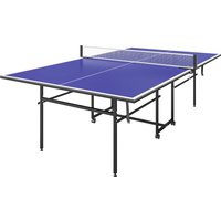 SPORTNOW Tischtennistisch, Tischtennisplatte in Viertel Klappbar mit Rollen, Tischtennisspiel-Set mit 2 Tischtennisschlägern, 3 Bällen, Outdoor Indoor Stahl, Bl – Ansicht 1