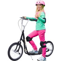 HOMCOM Kinderroller mit Luftreifen Kickscooter Scooter Tretroller Cityroller für Kinder Kickboard 16 Zoll ab 5 Jahre Höhenverstellbar Schwarz Aosom – Ansicht 1