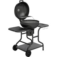 Outsunny Holzkohlegrill BBQ Smoker mit Seitentischen Deckel Thermometer Räder Kohlewanne Grillwagen Kugelgrill, Kohlegrill für Barbeque Camping, Terrasse, Garte – Ansicht 1
