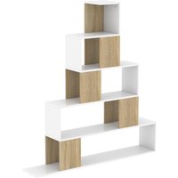 HOMCOM Aufbewahrungsregal, geometrisches 5-stufiges Bücherregal für Büro, Wohnzimmer, Schlafzimmer, 120 x 22 x 131,5 cm, Weiß und Naturholz Aosom – Ansicht 1