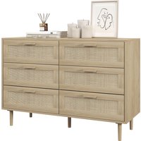 HOMCOM Kommode 6 Schubladen Aufbewahrungsmöbel mit Rattanflechtwerk 110L x 40B x 75H cm Holzoptik Aosom – Ansicht 1