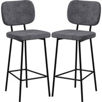 HOMCOM Set von 2 Barhockern hohe Küchenstühle mit Fußstützen und Leinen- und Stahlrückenlehne Maße 41L x 46B x 90H cm grau Aosom – Ansicht 1