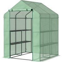 Outsunny Foliengewächshaus Begehbares Treibhaus mit 8 Regalen für Tomaten, Stahl & PE-Kunststoff, grün, mit Tür für optimale Pflanzenpflege Aosom.de – Ansicht 1