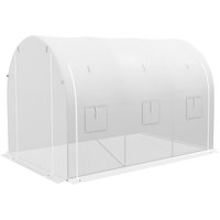 Outsunny Garten Gewächshaus 6 m² 3 x 2 m mit 1 Tür + 2 seitlichen Rollwänden mit Reißverschluss, 6 Fenstern, verzinktem Stahl PE Hochdichtefolie 140 g/m² Anti-U – Ansicht 1
