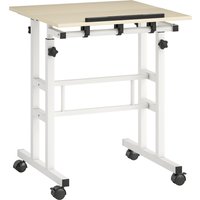 HOMCOM höhenverstellbarer Schreibtisch 60×60 cm – Rolltisch mit neigbarer Platte, Steh-Sitz Arbeitsplatz, natur Aosom – Ansicht 1