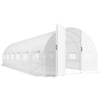 Outsunny Tunnelgewächshaus 24 m², Tunnelgewächshaus 295x798x199 cm mit Tür und 12 aufrollbaren Fenstern mit Fliegengitter, PE-Plane 140 g/m² mit 20 cm verlänger – Ansicht 1